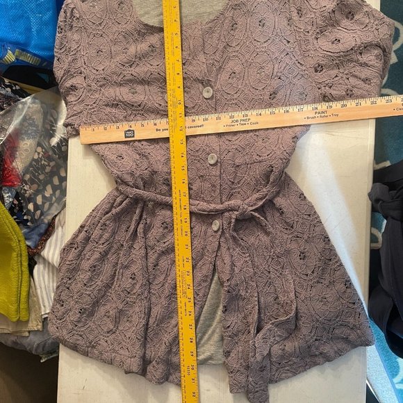 Anthropologie Hazel Lace Sweater Coat Jacket Belted Gray Medium M - Picture 12 of 16